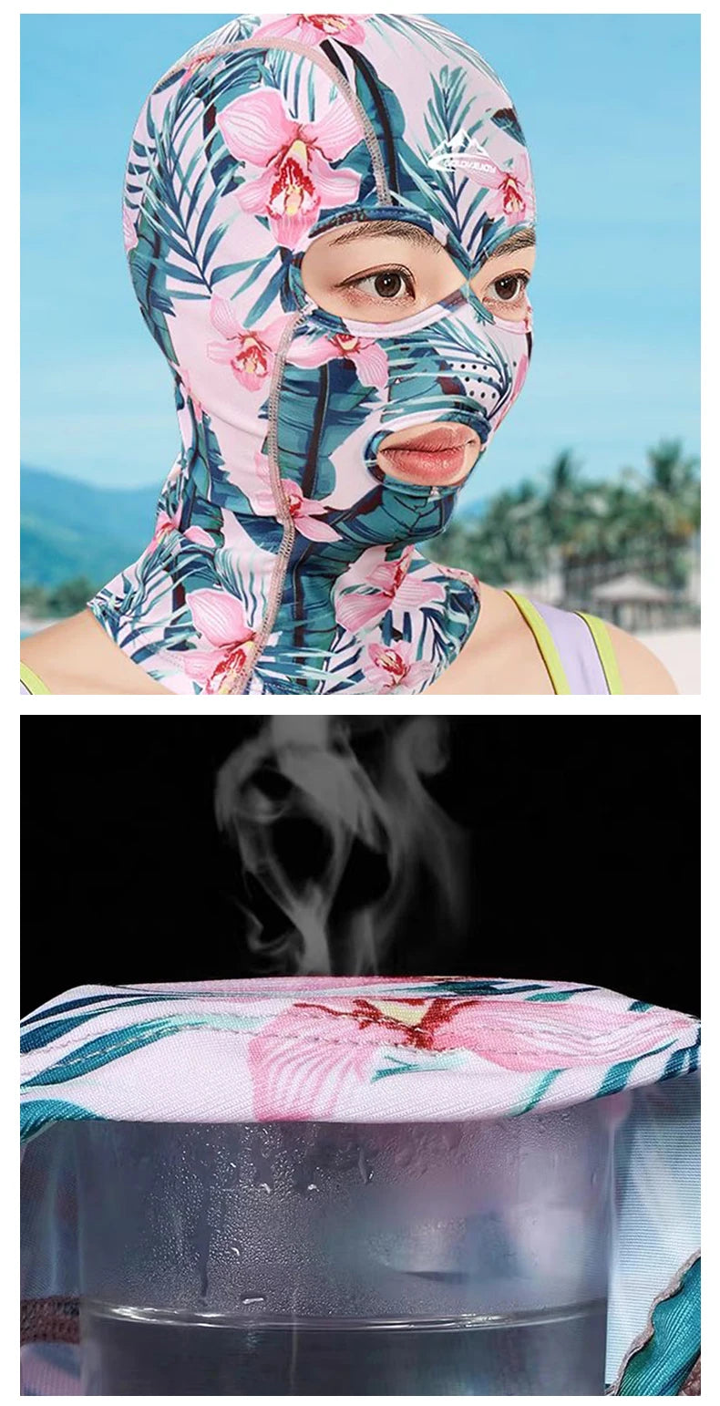 Summer Sun Protection Swimming Mask Flowers Balaclava Swim Cap Sun UV Protection Breathable Swim Cap for Women Men