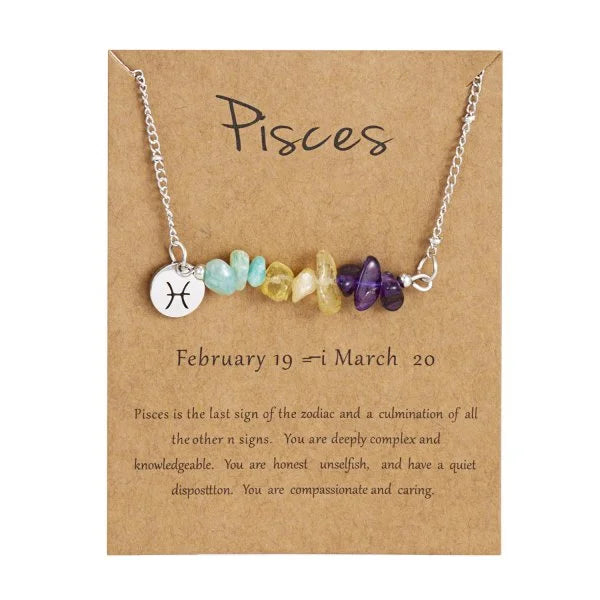 Stainless Steel 12 Zodiac Signs Constellation Charm Natural Crushed Stone Beaded Necklace for Men Women Couples Choker Virgo