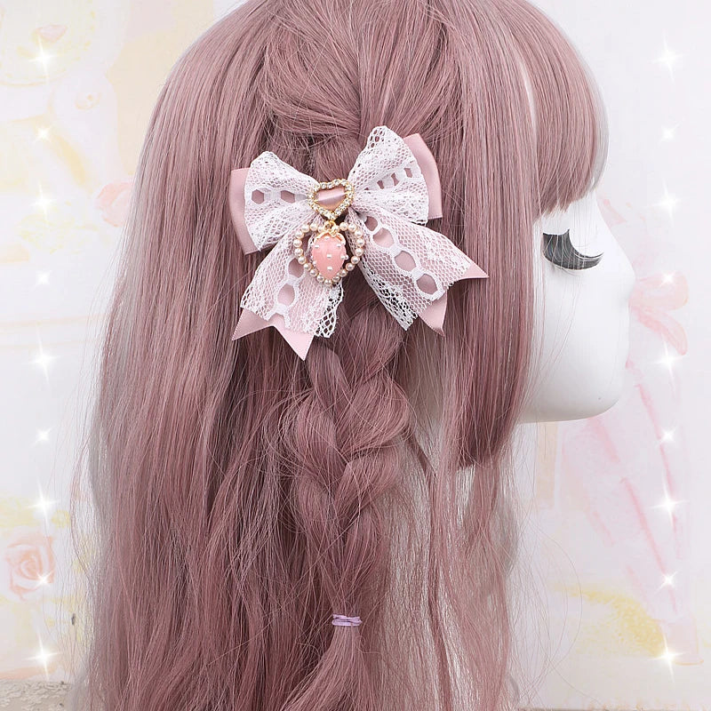 Women's Hair Accessories Strawberry Bow Lace Handmade Hair Clips Trendy Girl's Gift Lo Black Beige White Bowknot Hair Clip