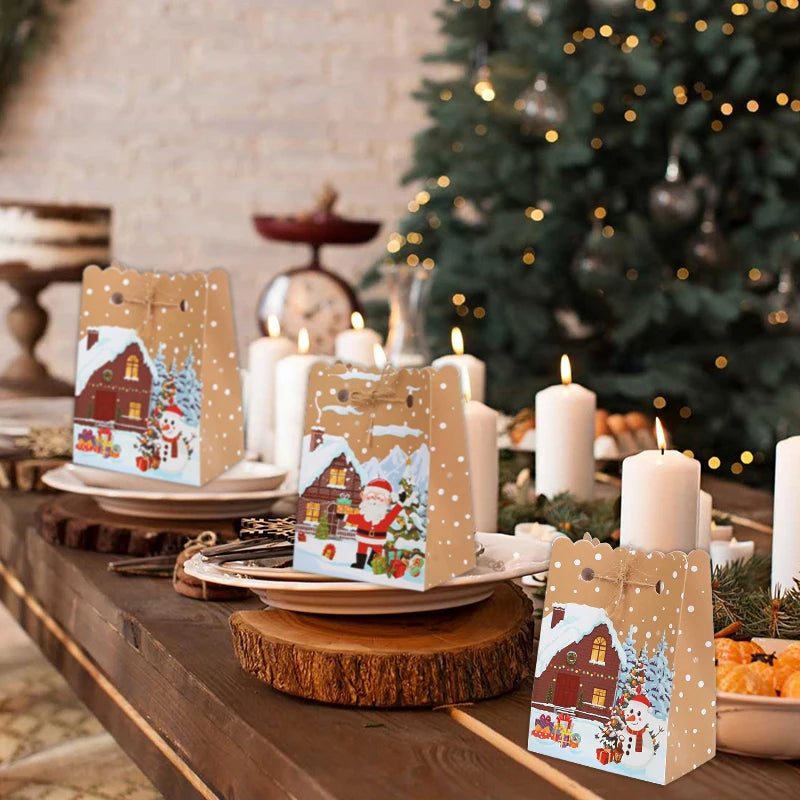 5-30Pcs Christmas Gift Box with rope Cartoon Santa Claus Candy Cookies Packaging Bag Christmas Party Home Decor New Year 2026