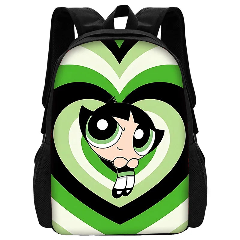 Cute P-PowerpuffS Girls 3 pcs set Child School Backpack with Lunch Bags ,Pencil Bags ,School Bags for Boys Girls Best Gift