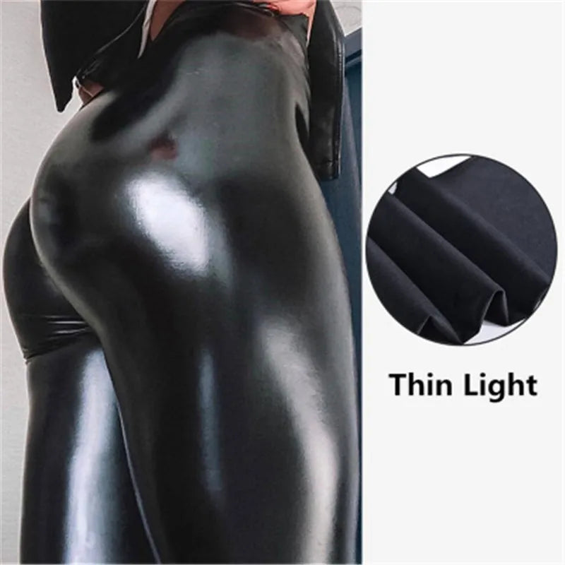 Black Sexy Leather Pants Plus Size PU Leggings Women High Waist Skinny Tights Elastic Stretchy Outfit Trousers