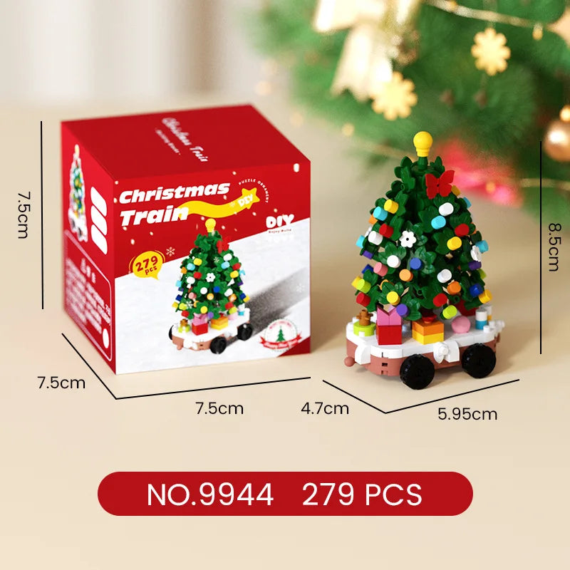 christmas train santa claus moc building blocks toys construction set for girls christmas tree decorations micro building blocks