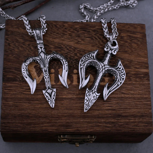 316L Stainless Steel Greek Mythology Poseidon Trident Necklace Fashion Retro Hip Hop Street Men and Women Amulet Pendant Jewelry