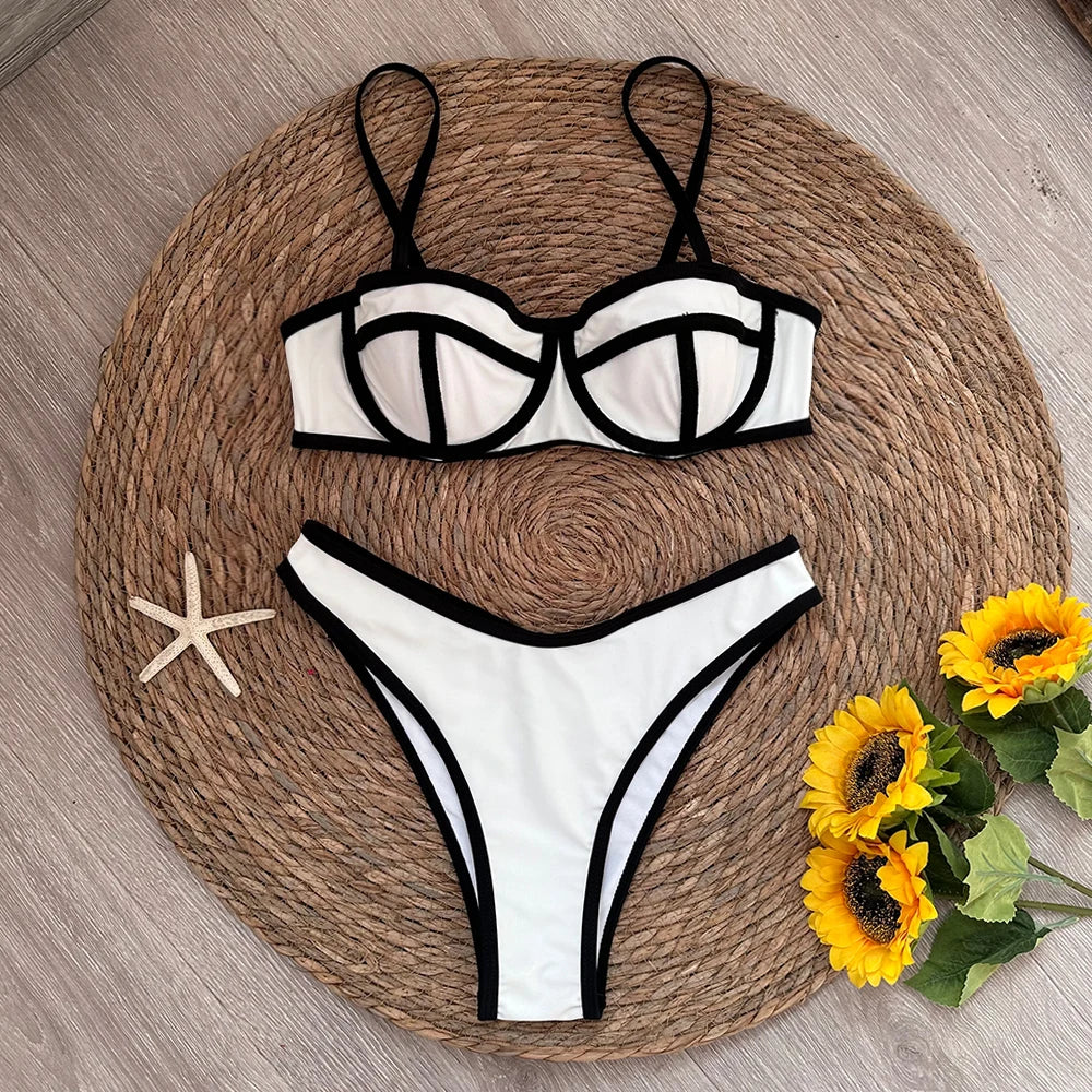Sexy Splicing Micro Bikini 2024 Women Swimsuit Female Swimwear Thong Bikinis Set Brazilian Halter Beach Wear Bathing Suit