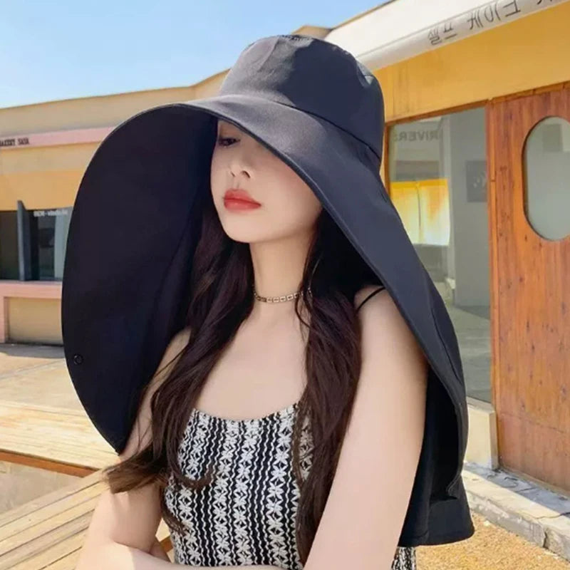 Full face sun protection large brim shawl sun hat women's neck protection integrated UV protection face covering fisherman's hat