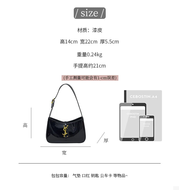 2025 Y2K Underarm Bag for Women, Luxe Boho Shoulder Purse w/Detachable Strap Anti-Theft Lightweight Commuter