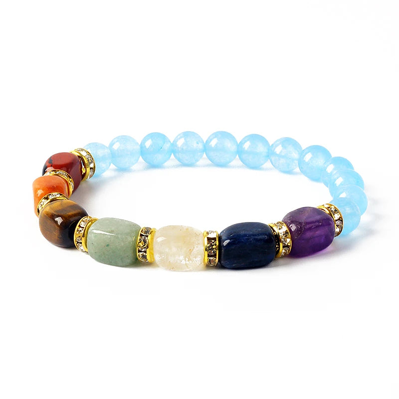 Natural Stone 7 Chakra Bracelets Reiki Healing Energy Hematite Tiger Eye Beaded Elastic Bracelets for Women Girls Yoga Jewelry