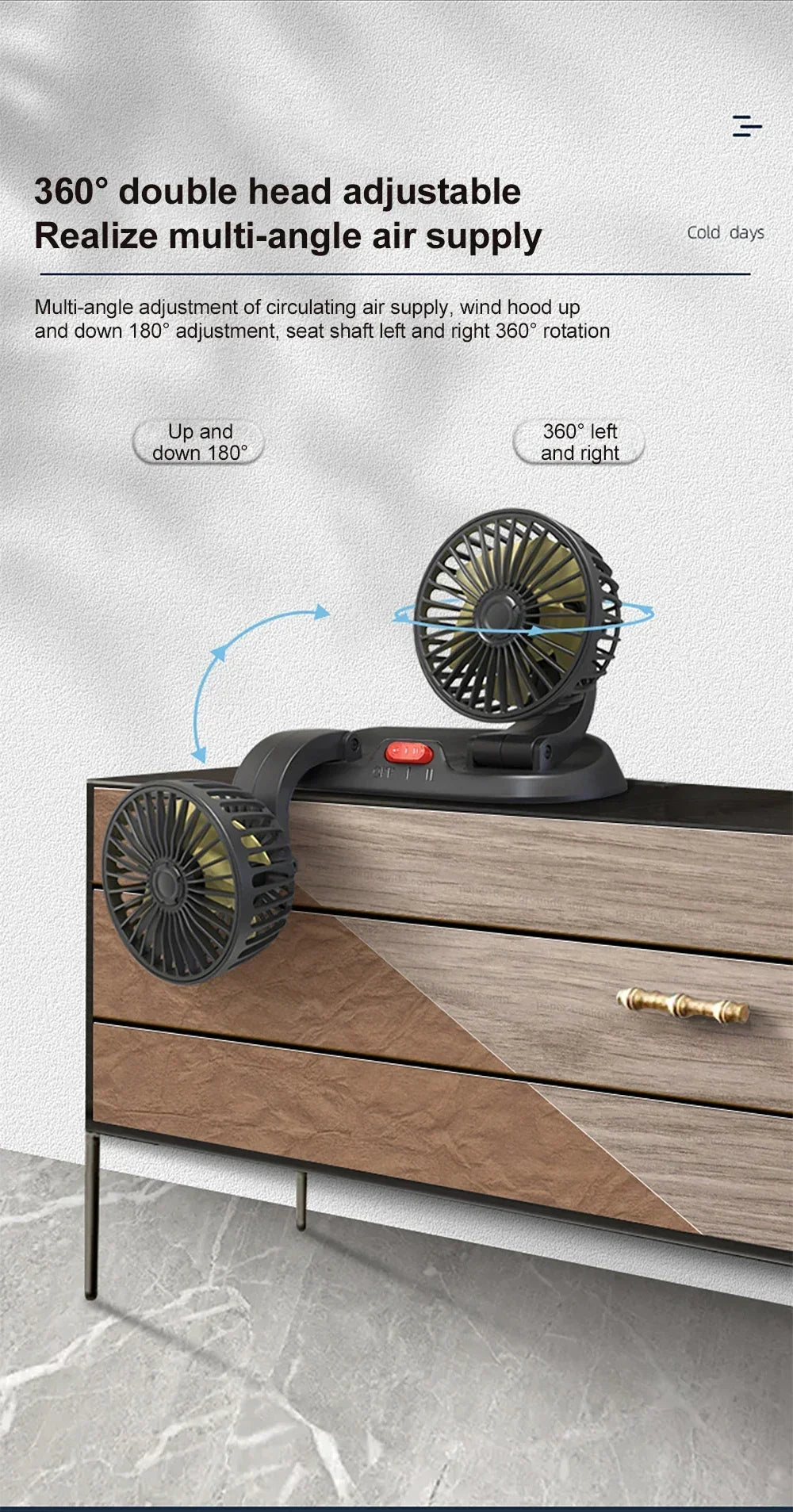 Car 5V 12V 24V Fan Cooling Car Fan Dual Head Usb Car Fan 2 Speeds Adjustable Auto Cooler Air Fan Car Accessories Wind Regulation