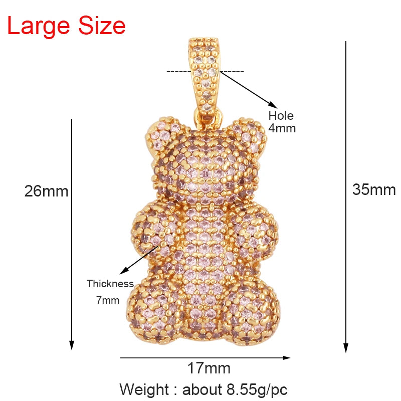 Luxury Fine Inlaid Rainbow Cubic Zirconia Charm Pendant,Cute Bear Jewelry Necklace Bracelet Making Wholesale Supplies M85