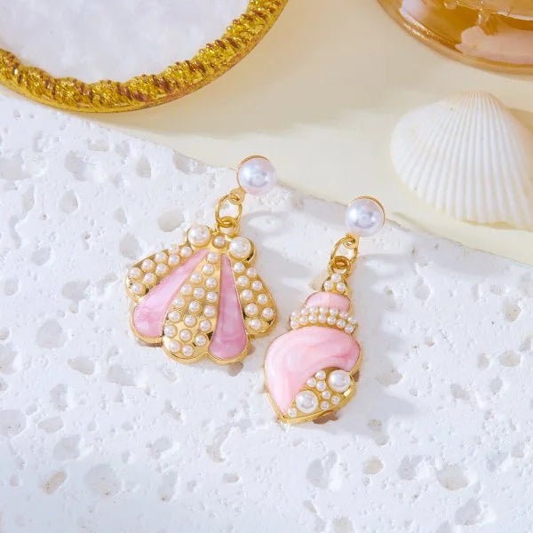 Fashion Asymmetric Ocean Style Earrings Stud  For Women Starfish Shell Earring Ear Ring Imitation Pearl Zircon Jewelry Gift