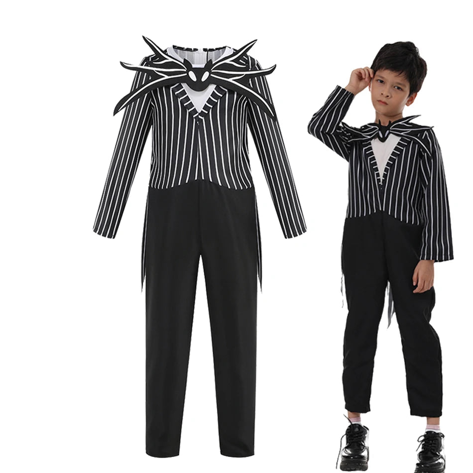 2025 Boys Christmas Eve Nightmare Before Scary Skeleton Jack Cosplay Striped Halloween Cosplay Costume