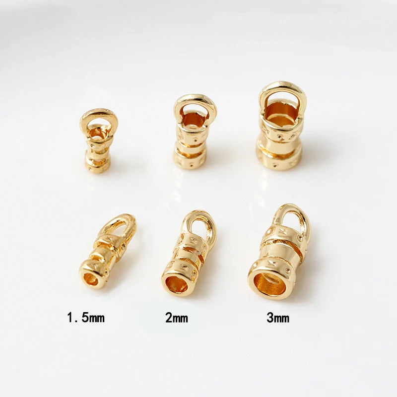 20Pcs Brass 18K Gold Plated Crimp End Caps with Loop Cord Tube Barrel  Ends Cap for Leather Cords And Chains Diy Jewelry Making