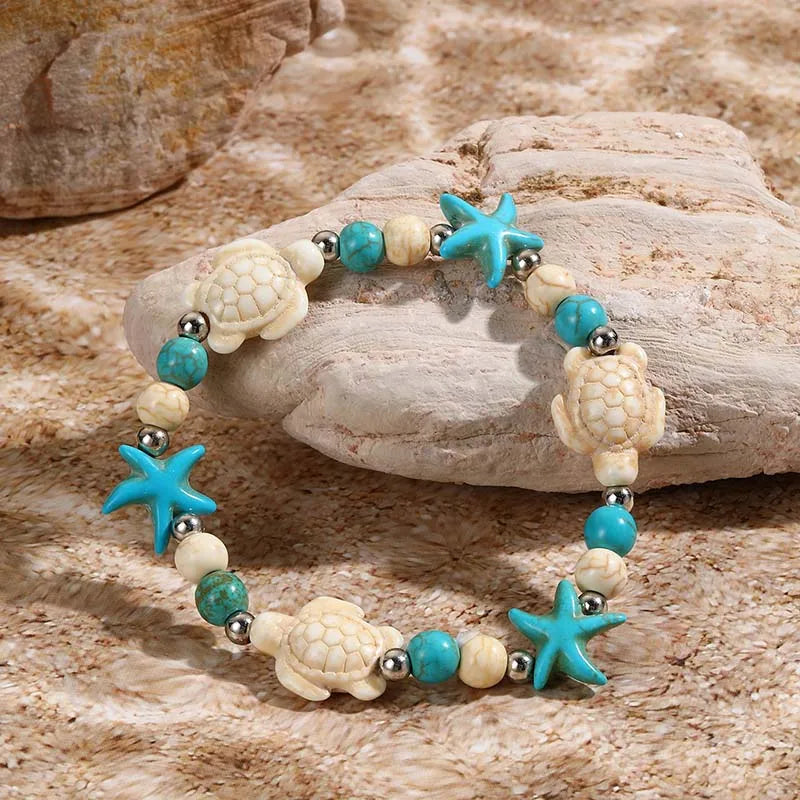 Bohemian Imitation Natural Shell Sea Turtle Starfish Pendant Bracelet For Women Fashion Beach Bracelets Birthday Jewelry Gifts