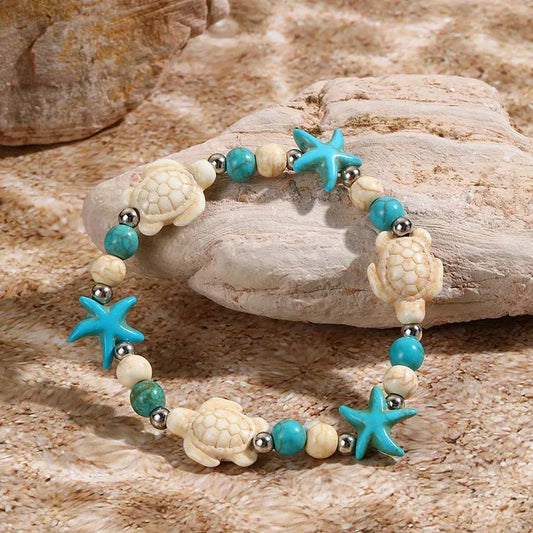 Bohemian Imitation Natural Shell Sea Turtle Starfish Pendant Bracelet For Women Fashion Beach Bracelets Birthday Jewelry Gifts