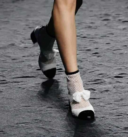 Rhinestone Mesh Upper Bow Mary Janes Shoes Block High Heels Splicing Elastic Slip-on Designer Women's  Elegance Party Footweant