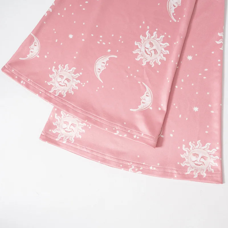 Summer Fashion Pink Pants Women Casual Slim Printed Long Flared Pants Streetwear Women Low-Rise Patchwork Abstract Y2k Pants