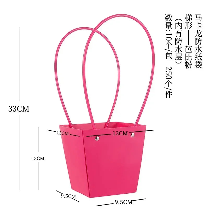 10pcs Christmas Gift Flower Kraft Paper Handbag Flower Arrangement Portable Box Rectangular Trapezoidal Flower Handheld Gift Box