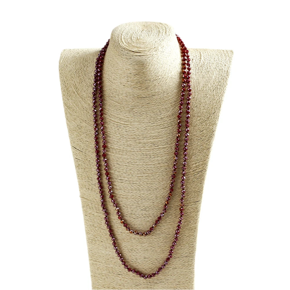 Fashion Bohemian Tribal Jewelry 6mm Crystal Long knotted Glass Crystal Necklace