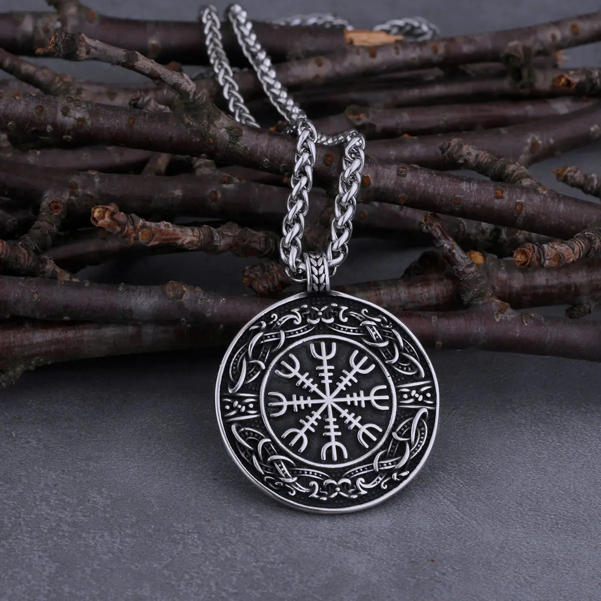 Stainless Steel Men's Viking Blend Ouroboros Helmet of Awe Necklace Hip Hop Vintage Pendant Scandinavian Jewelry Gift