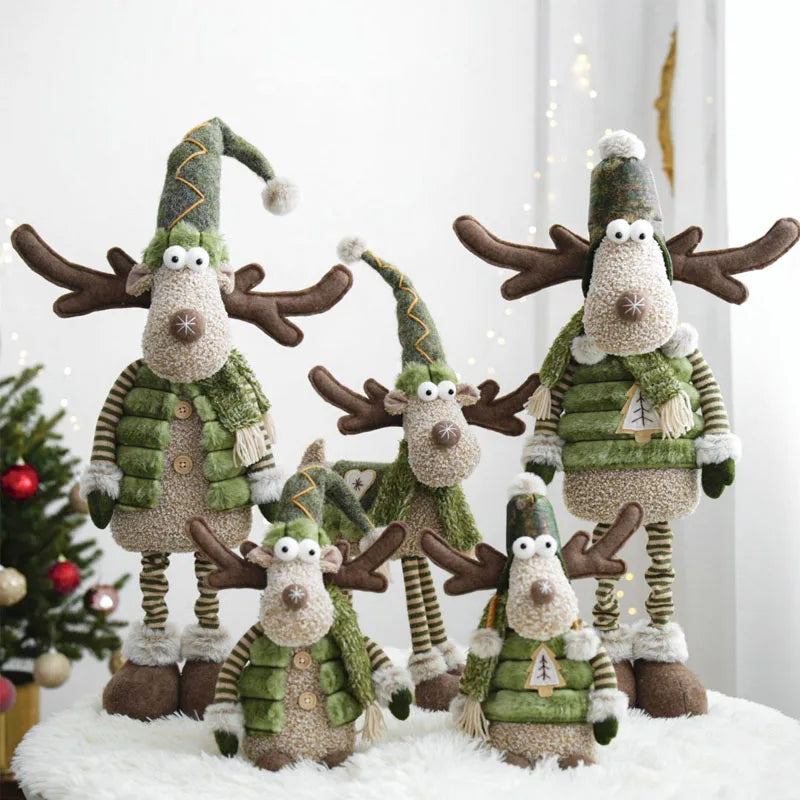2025 New Christmas Elk Ornament Green Forest Series Elk Doll Christmas Telescopic Doll Holiday Ornament Christmas Gift