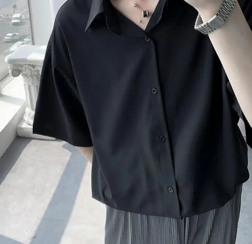 Clothes Short Sleeve Black Male Top Plain Men's Shirt And Blouse With Collar Korean Style Xxl Luxury Summer Original Silk Luxury