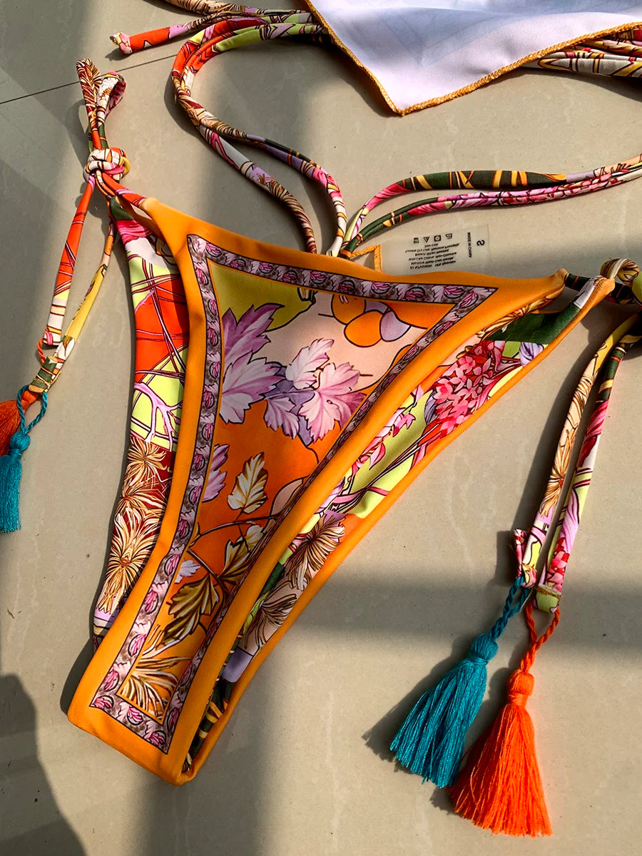 Printed Crop Top Bikini Women Bandeau Bikinis 2025 Swimwear Female Swimsuit Two-pieces Bikini Set Bathing Suit Swim Beach Wear