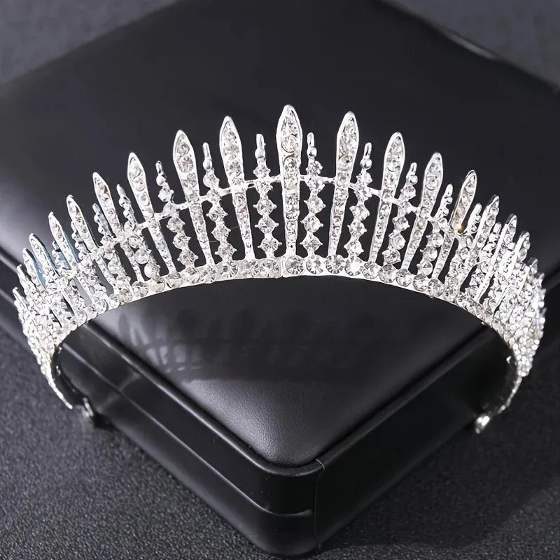 Luxury Silver Color Crystal Pearls Bridal Tiaras Crown Baroque Rhinestone Pageant Diadem Bride Headband Wedding Hair Accessories