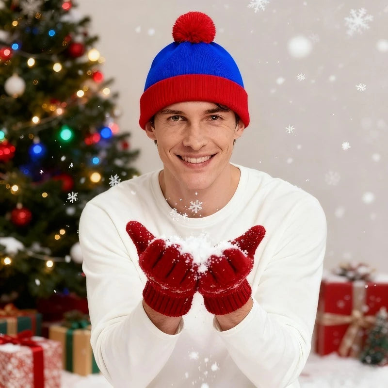2pc Halloween Cosplay Funny Beanie Hat and Gloves, Character Park Knit Hat Winter Christmas Costume Accessories