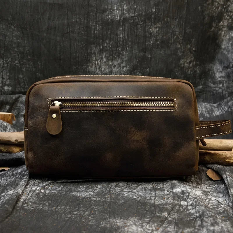 Fashion High Quality Small Travel Bag Crazy Horse Leather Travel Wallet Storage Bag Washing Make Up Bag For Travel toiletry