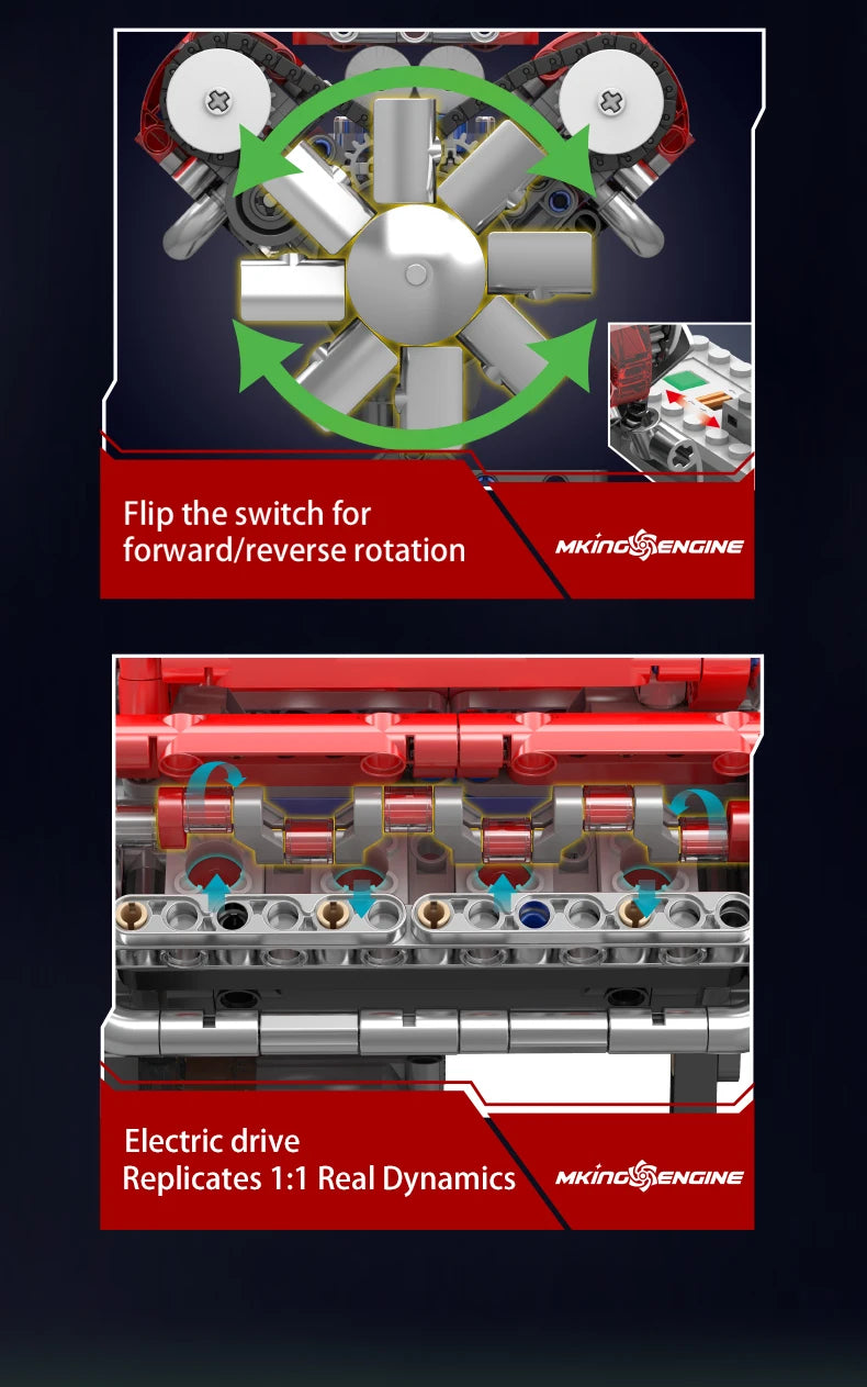 Mould King 10088 The V8 Engine Building Block Assembly Technical Car Brick Set Educational Car Engine Toys Kids Christmas Gift