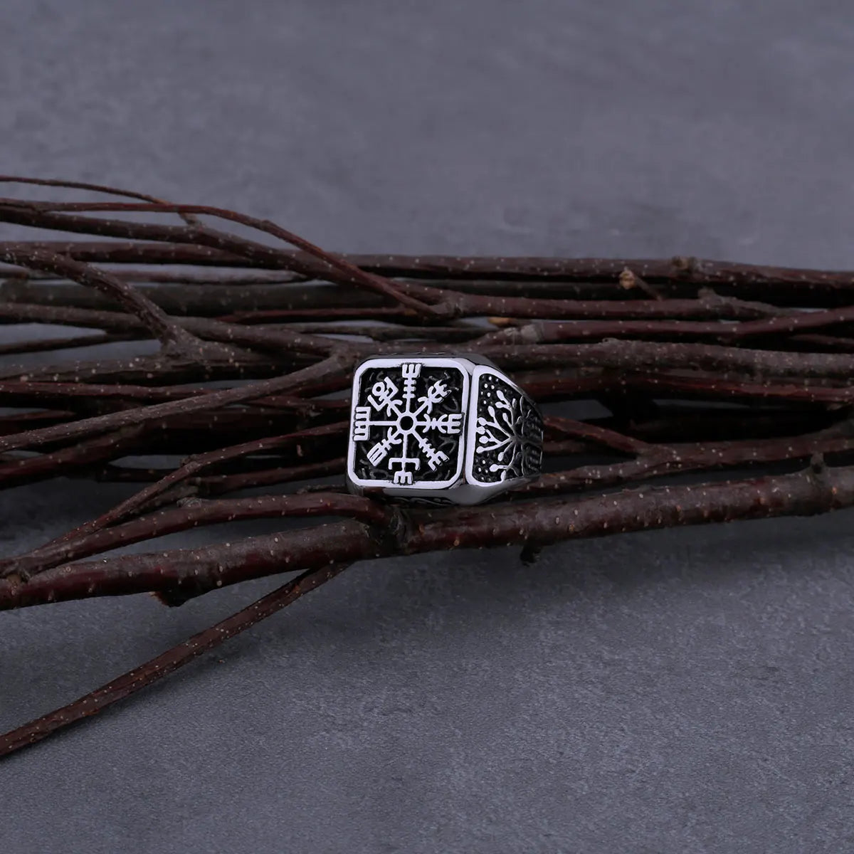 316L Stainless Steel Viking Helm of Awe and Tree of Life Ring Men's Amulet Biker Boys Fashion Boutique Ring Jewelry Gift