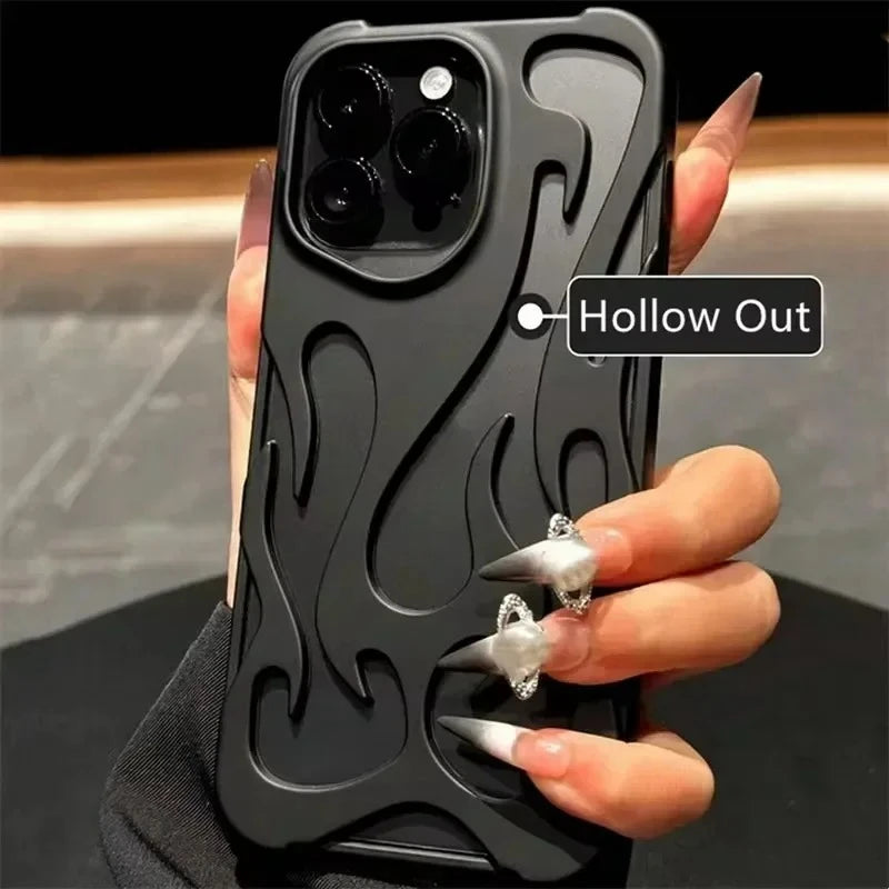Air Soft Dissipate Heat Bumper Phone Case For iPhone 17 16 15 14 13 11 12 Pro Max Plus Luxury Matte Hollow Out Flame Back Cover