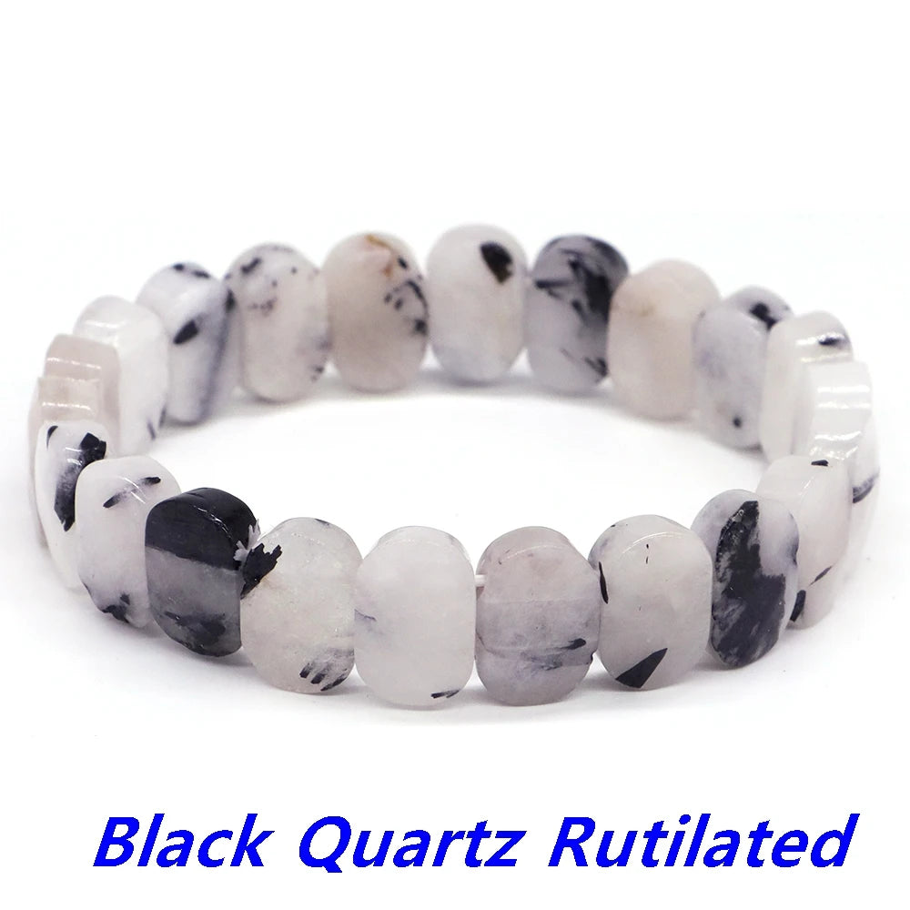 8x14mm New Natural Cut Square Beads Strand Elastic Bracelets Amethyst Healing Crystal Energy Rectangle Bangle Women Jewelry Gift