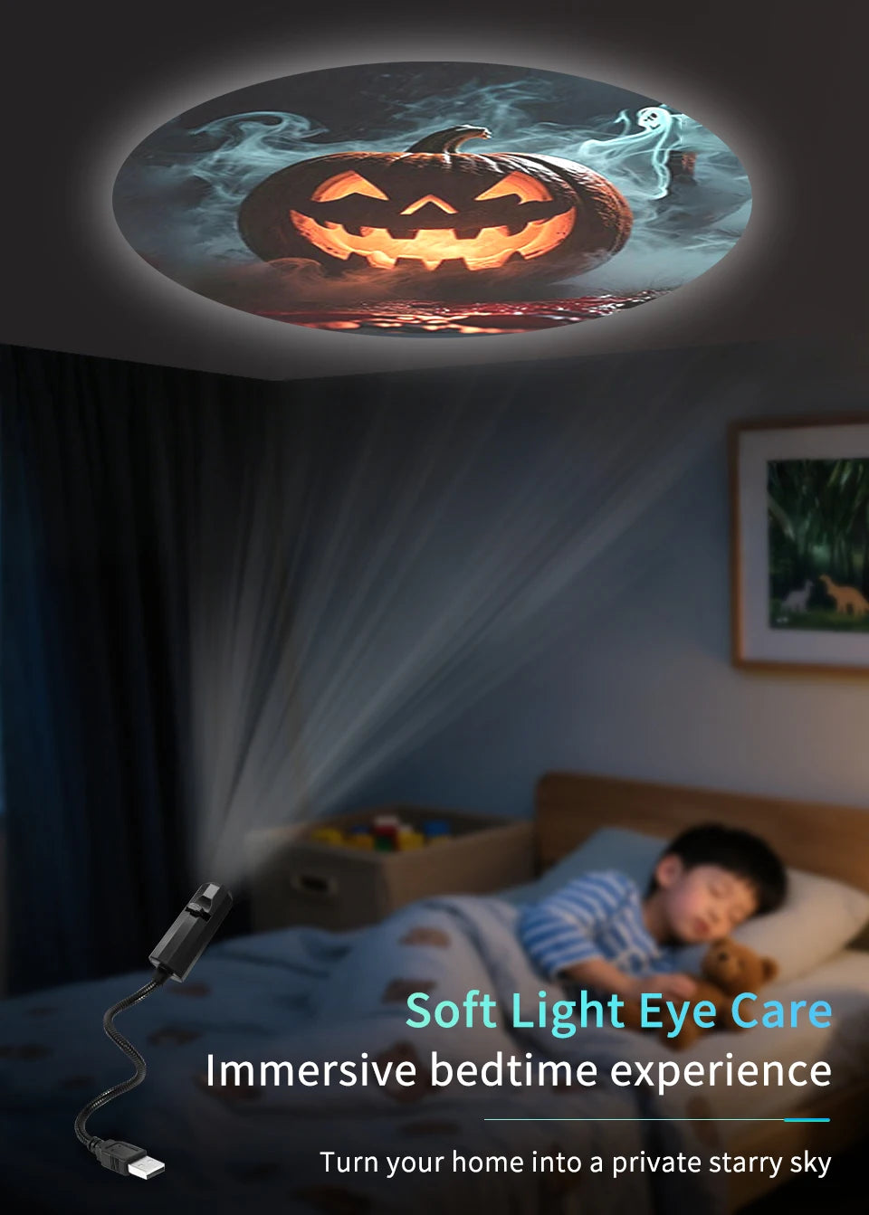 USB Led Night Light Moon Lamp Halloween Christmas Decoration Holiday Ornaments for Bedroom Ceiling Wall Projector Party Lighting