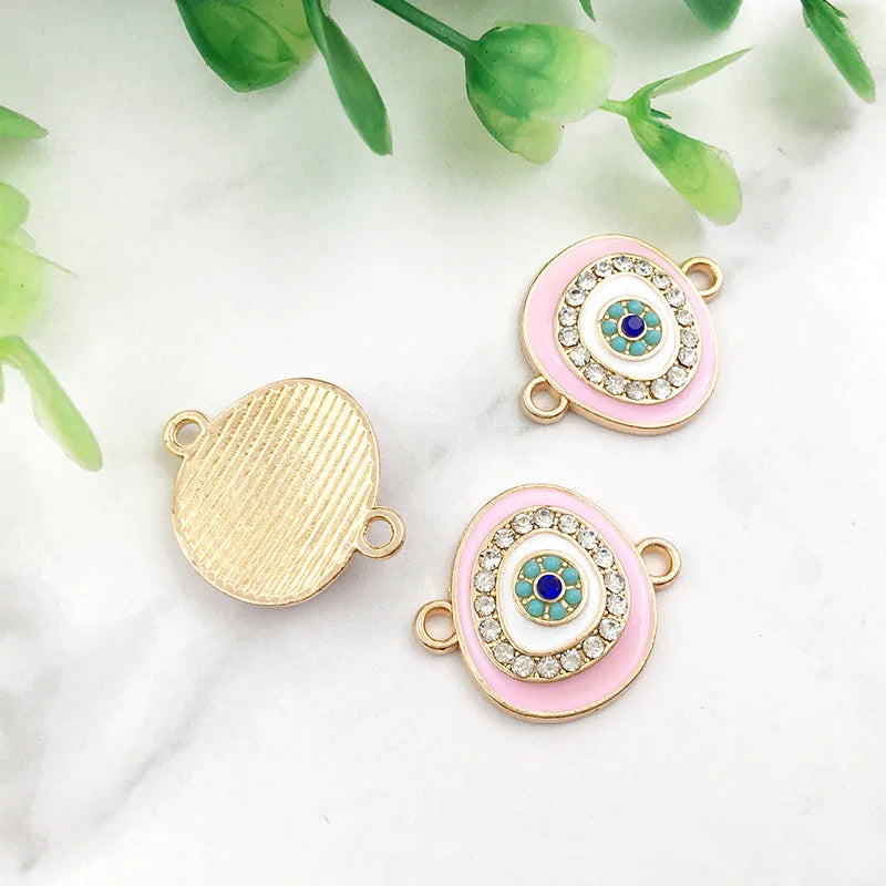 KC 2 Holes Connector Rhinestone Evil Eye Charm For Jewelry Making DIY Bracelet Necklace Bangle Accessories Supplies Wholesale