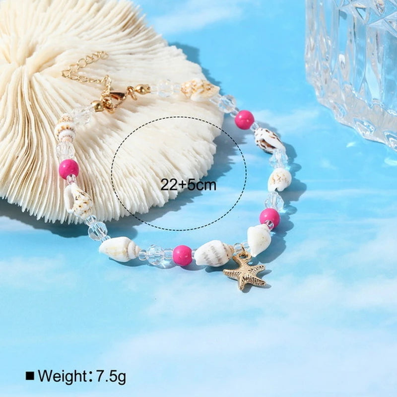 Boho Starfish Conch Bracelet Anklets for Women Cute Adjustable Shell Rice Beads Ankle Bracelets Girls Summer Foot Beach Jewelry