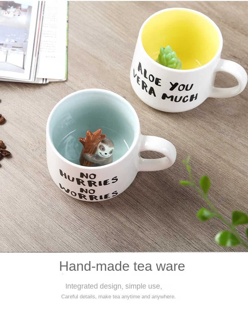 Cute Cartoon Coffee Figurine Mugs with Animal Inside, Ceramic 3D, Uincorn, Love Novelty Cup, Christmas Gift for Friends, Kids