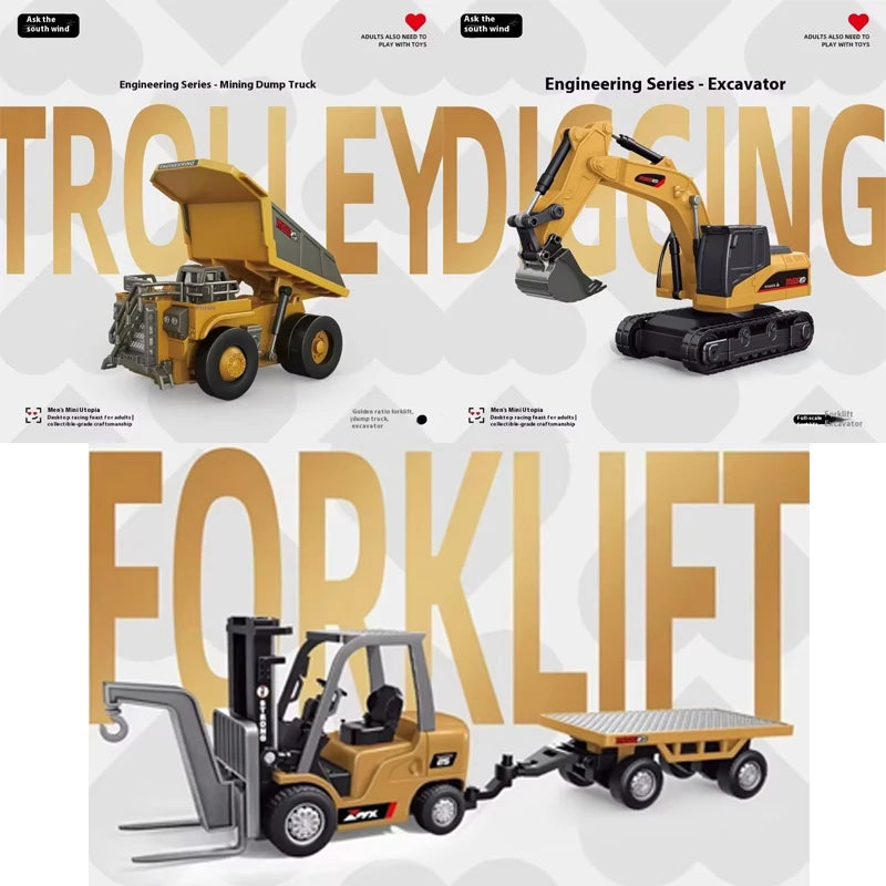 1/64 RC Car Alloy Mini RC Forklift Engineering Vehicle 2.4G Full Scale Mobile Phone RC Excavator Dumper Christmas Gift In stock