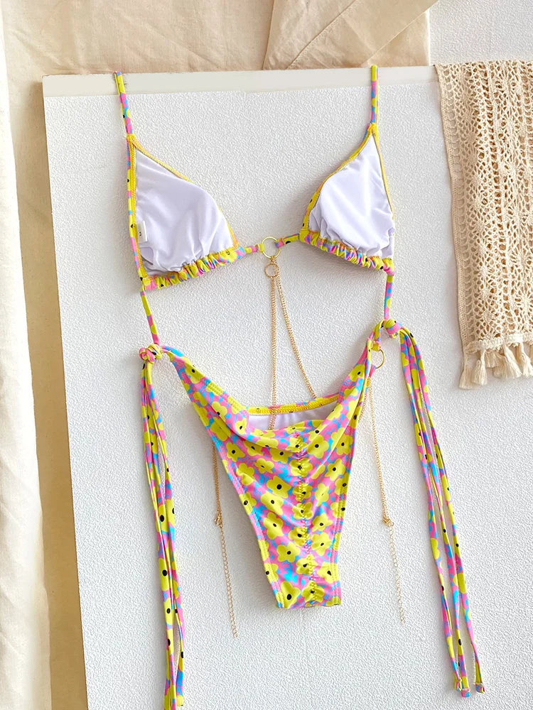 Miyouj New Bikinis Printed Swimwear Women Sexy Swimsuit Bandage Bikini Set 2024 Beachwear String Bathing Suits Micro Biquinis