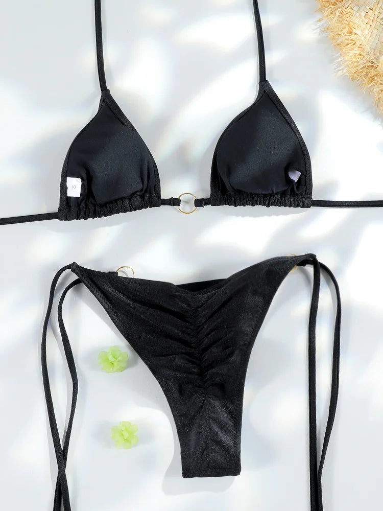 Miyouj Bandage Bikinis Sexy Swimwear Women Swimsuit Triangle Bikini Sets 2025 Bathing Suits Micro Thong Print Swimsuits