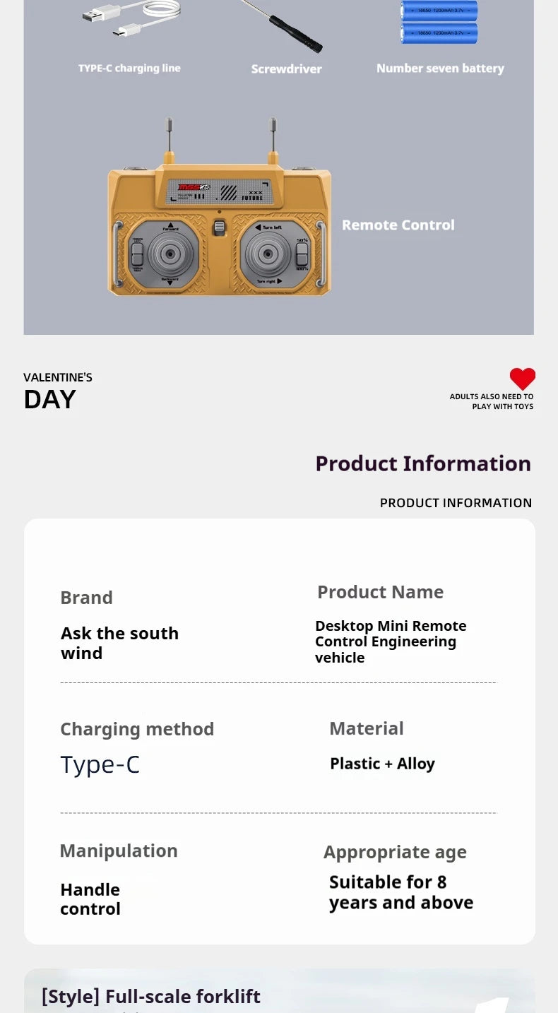 1/64 RC Car Alloy Mini RC Forklift Engineering Vehicle 2.4G Full Scale Mobile Phone RC Excavator Dumper Christmas Gift In stock