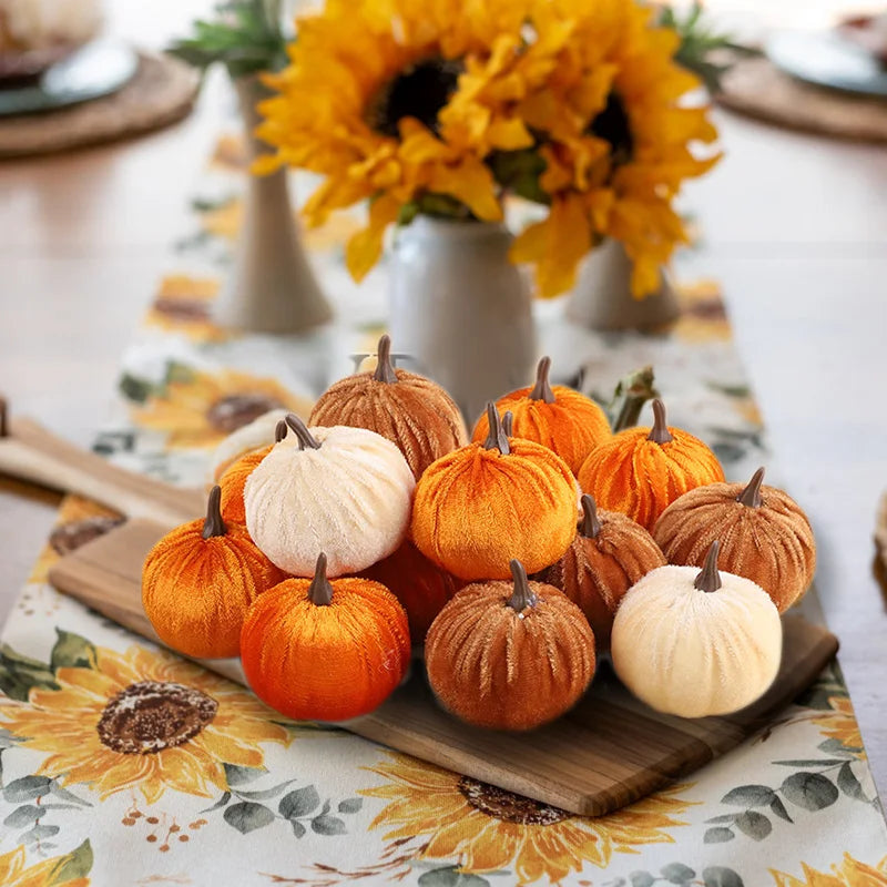 1set Artificial Flannel Pumpkin Models for Autumn Fall Thanksgiving Halloween Party Table Decoration Home DIY Craft Wreath Gifts