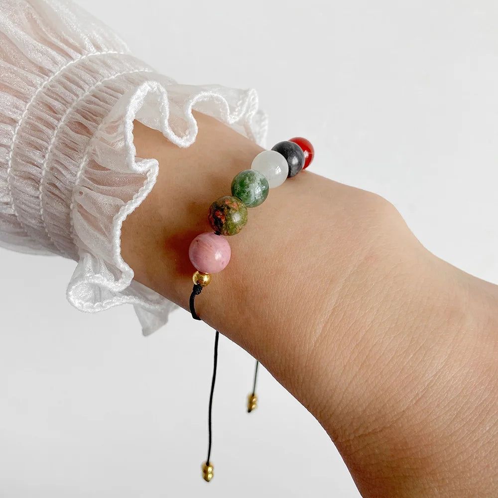 New In Natural Smooth Round Beads Bracelet Healing Protection Reiki Bracelet Labradorite Black Tourmaline Bracelet Bangle Gifts