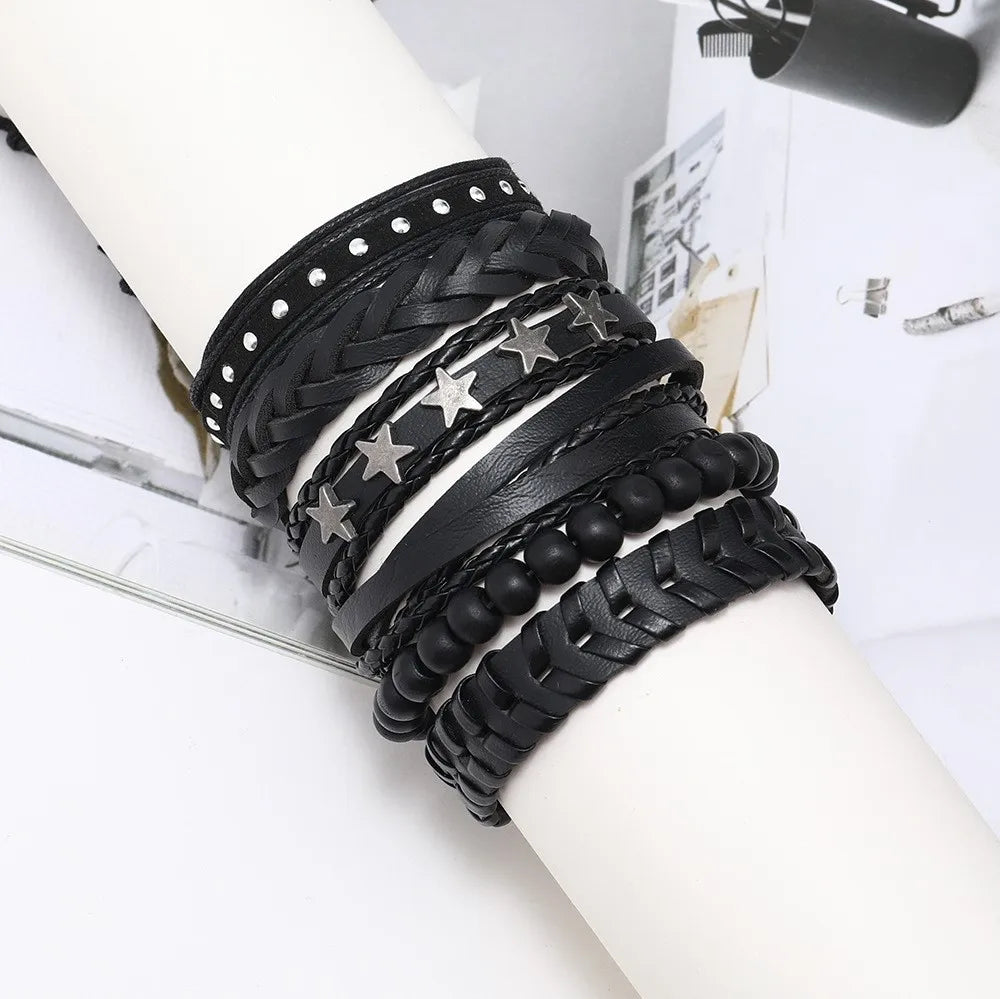 Bracelet for Men Fashion Pop Pentagram Beaded DIY Bracelet Set Stud Accessories Men's Punk Street Bracelet Retro Charm Bracelet