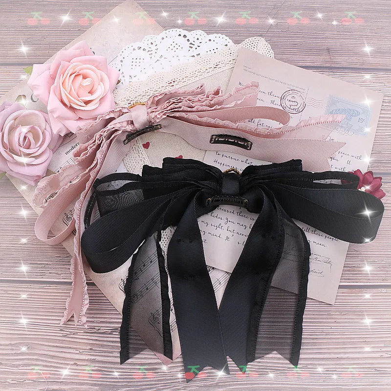 Sweet Beaded Yarn Ribbon Bezel Headwear Women Girls Vintage Big Bownot Hairband Wide Hairclip Headdress For Hairpin Accessories