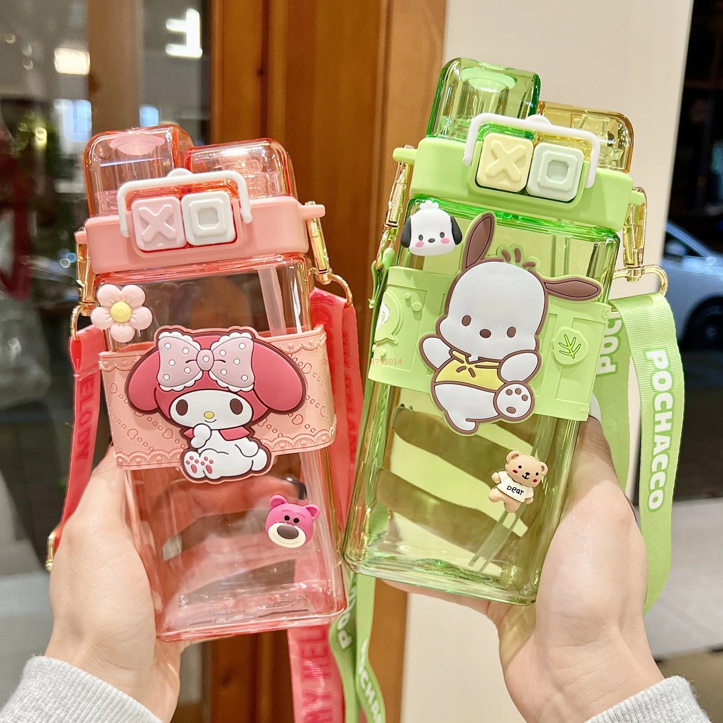 520ml Sanrio Melody Pompompurin Kuromi Cinnamoroll Plastic Bottle Double Drink Cup Students Cartoon Large Capacity Water Bottle