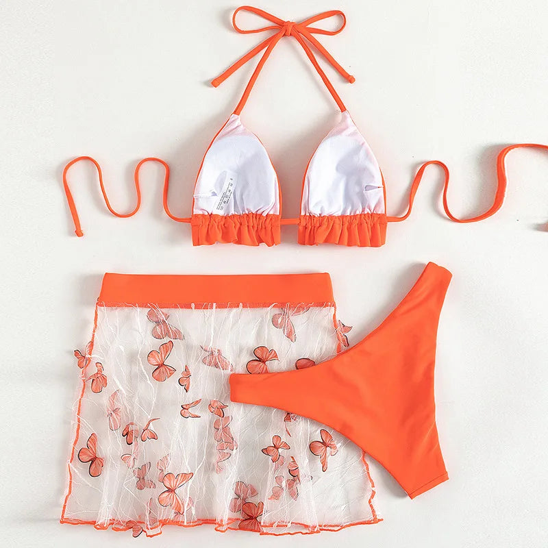 2025 3Pack Bikinis Beach Skirt Tunics for Beach Cover up Swimwear Crossed Back Swimsuit Mesh Bathing Suit Summer