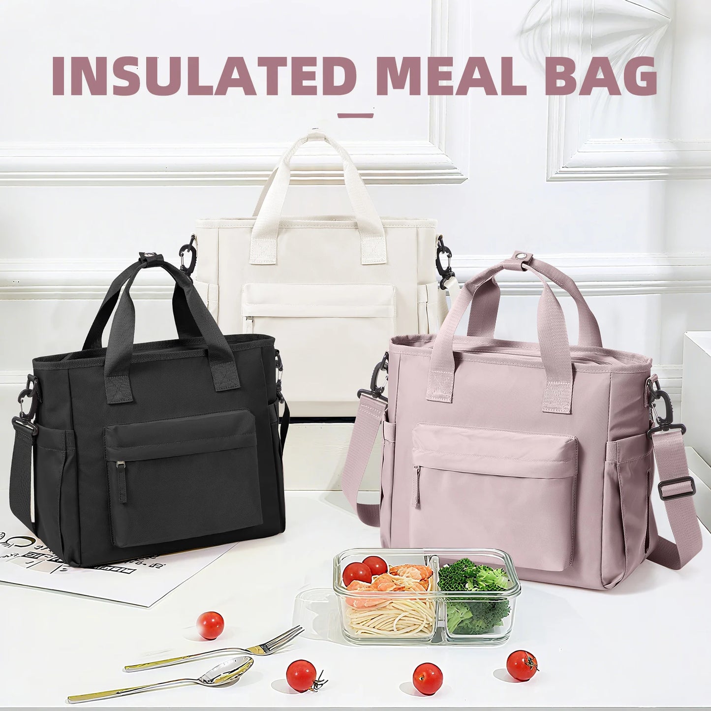 Large Lunch Bag Insulated Cooler Bag Lunch Box, Thermal Bag for Work Picnic, Portable Cool Box Reusable Tote Lunch Bag Carry Bag