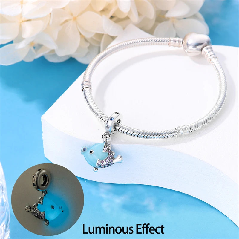 New 100% 925 Sterling Silver Ocean Luminous Sea Turtle Dolphin Octopus Charms Beads Fit Qikaola Original Bracelets DIY Jewelry